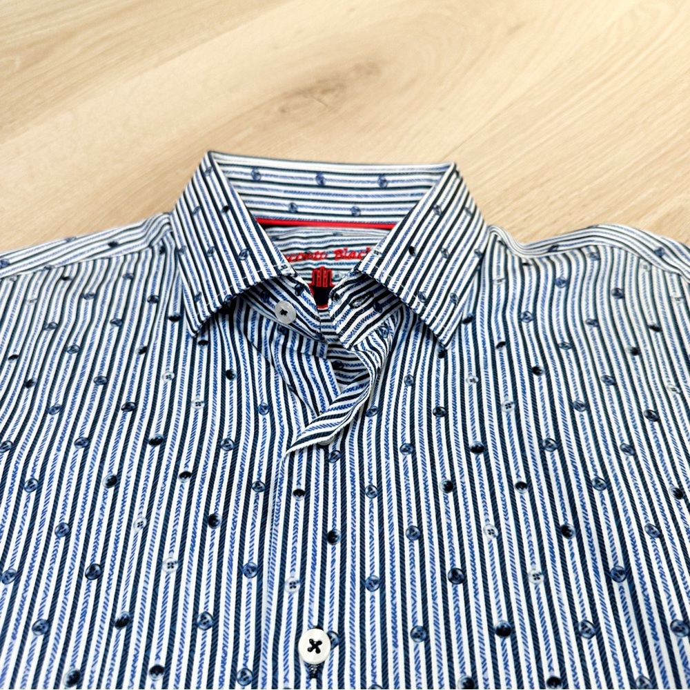 NWT VISCONTI BLACK Men's Patterned Striped Shirt Size Medium - Picture 5 of 13